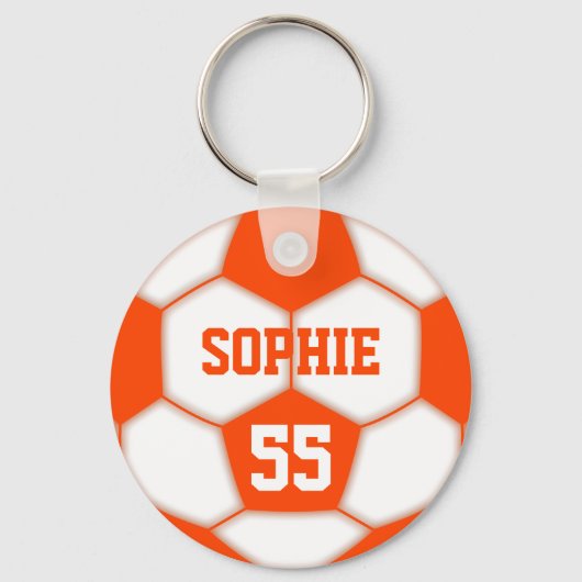 名前パーソナライズされた番号レッドサッカーボール キーホルダー (正面)