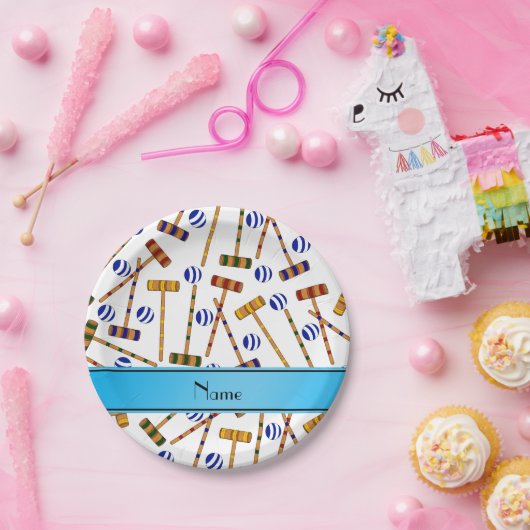 名前パーソナライズされた白いクロケー模様 ペーパープレート (パーティー)