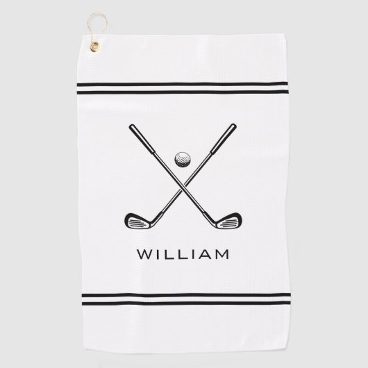 名前パーソナライズされた白ストライプ文字スタイリッシュ ゴルフタオル (正面)
