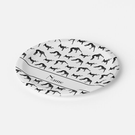 名前パーソナライズされた白レスリングシルエット ペーパープレート (アングル)