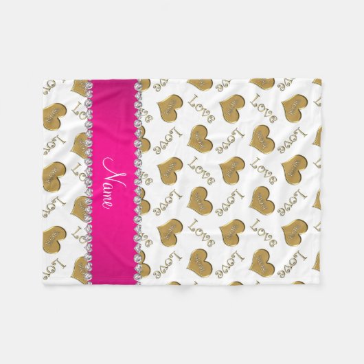 名前パーソナライズされた白金ゴールドハートママ愛 フリースブランケット (正面(横))