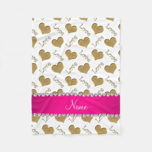 名前パーソナライズされた白金ゴールドハートママ愛 フリースブランケット (正面)