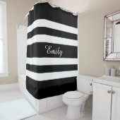 名前パーソナライズされた白黒のはっきりしたストライプ シャワーカーテン (インサイチュ)
