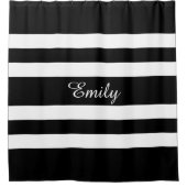 名前パーソナライズされた白黒のはっきりしたストライプ シャワーカーテン (正面)