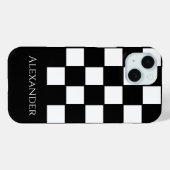 名前パーソナライズされた白黒チェック Case-Mate iPhoneケース (裏面 (横))