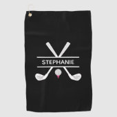 名前パーソナライズされた白黒ピンク ゴルフタオル (正面)