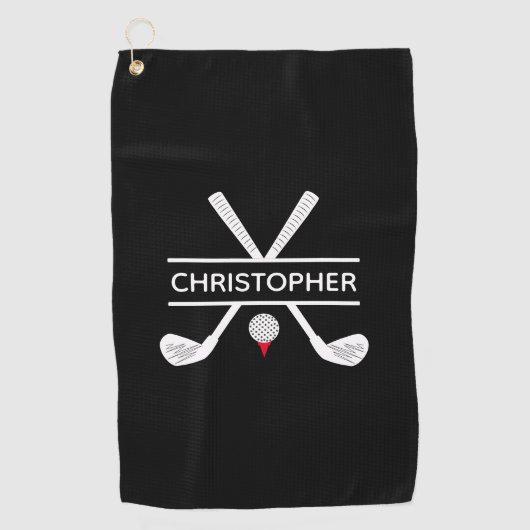名前パーソナライズされた白黒赤 ゴルフタオル (正面)