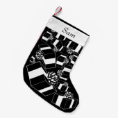 名前パーソナライズされた白黒 スモールクリスマスストッキング (正面 (吊り時))