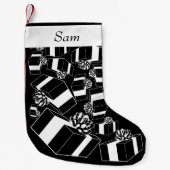 名前パーソナライズされた白黒 スモールクリスマスストッキング (正面)