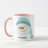 名前パーソナライズされた笑顔顔雪だるまhappy cute マグカップ (左)