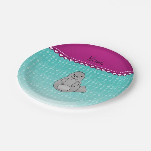 名前パーソナライズされた管理ターコイズバブル ペーパープレート (アングル)