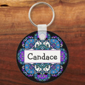 名前パーソナライズされた紫と青のマンダラマグネット キーホルダー (正面)
