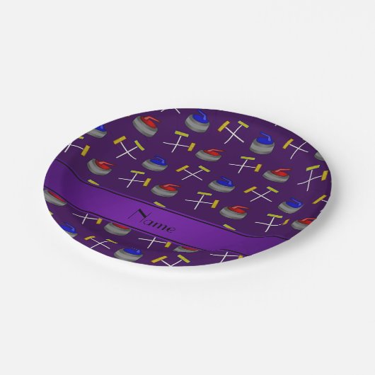 名前パーソナライズされた紫のカーリング模様 ペーパープレート (アングル)