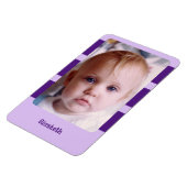 名前パーソナライズされた紫の写真を追加ストライプする マグネット (左側)