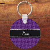 名前パーソナライズされた紫の千鳥格子の模様 キーホルダー (正面)