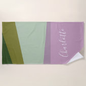 名前パーソナライズされた紫の緑のバチェロレッテ ビーチタオル (正面)