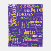 名前パーソナライズされた紫イエローグリーンレトロ色 フリースブランケット (正面)