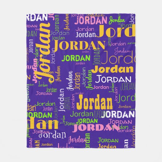 名前パーソナライズされた紫イエローグリーンレトロ色 フリースブランケット (正面)