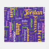 名前パーソナライズされた紫イエローグリーンレトロ色 フリースブランケット (正面(横))