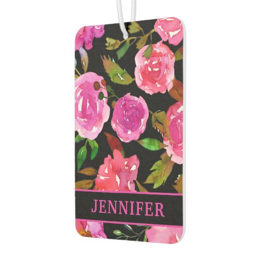 名前パーソナライズされた紫ガーリー水色フローラ カーエアーフレッシュナー (左)