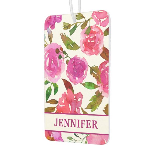 名前パーソナライズされた紫ガーリー水色フローラ カーエアーフレッシュナー (左)