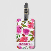 名前パーソナライズされた紫ガーリー水色フローラ ラゲッジタグ (正面縦)