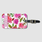 名前パーソナライズされた紫ガーリー水色フローラ ラゲッジタグ (正面横)