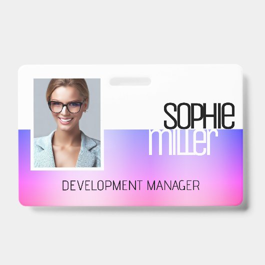 名前パーソナライズされた紫ピンクグラデーショントレンディー バッジ (表面)
