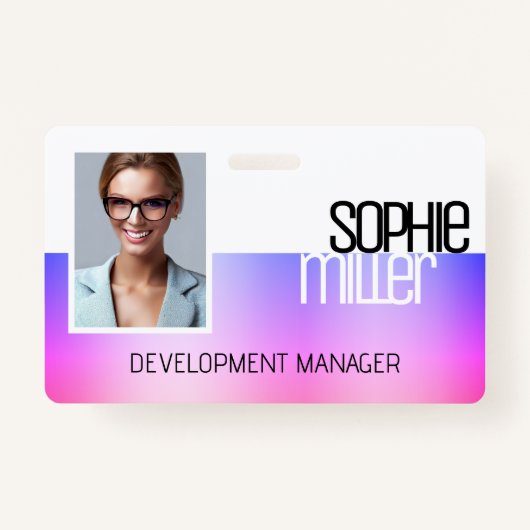 名前パーソナライズされた紫ピンクグラデーショントレンディー バッジ (正面)