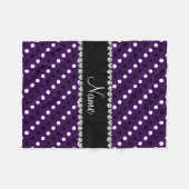 名前パーソナライズされた紫白黒水玉模様 フリースブランケット (正面(横))
