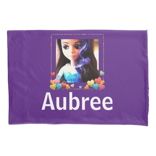 名前パーソナライズされた紫色の人形とベッドタイム祈りの言葉 枕カバー (正面)