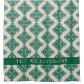 名前パーソナライズされた緑のヴィンテージタイルパターン シャワーカーテン (正面)