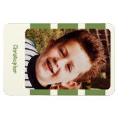 名前パーソナライズされた緑の写真を追加ストライプする マグネット (横)