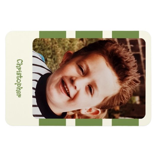 名前パーソナライズされた緑の写真を追加ストライプする マグネット (横)