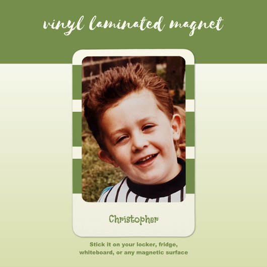 名前パーソナライズされた緑の写真を追加ストライプする マグネット