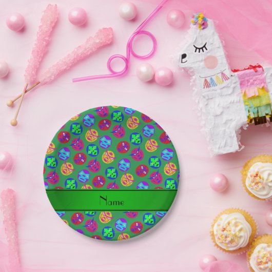 名前パーソナライズされた緑メキシコレスリングマスク ペーパープレート (パーティー)