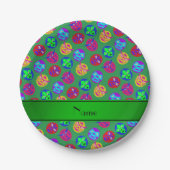 名前パーソナライズされた緑メキシコレスリングマスク ペーパープレート (正面)