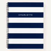 名前パーソナライズされた編集可能な色と白のストライプ ノートブック (正面)