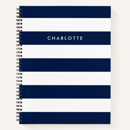 名前パーソナライズされた編集可能な色と白のストライプ ノートブック (正面)