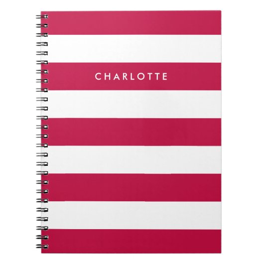 名前パーソナライズされた編集可能な色と白のストライプ ノートブック (正面)