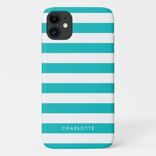 名前パーソナライズされた編集可能な色と白のストライプ Case-Mate iPhoneケース (裏面)