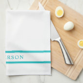 名前パーソナライズされた編集可能カラー二重ストライプ色 キッチンタオル (四つ折り)