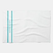 名前パーソナライズされた編集可能カラー二重ストライプ色 キッチンタオル (横)