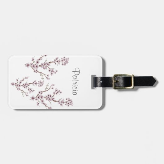名前パーソナライズされた美しいさくらんぼ咲きピンク ラゲッジタグ (正面横)