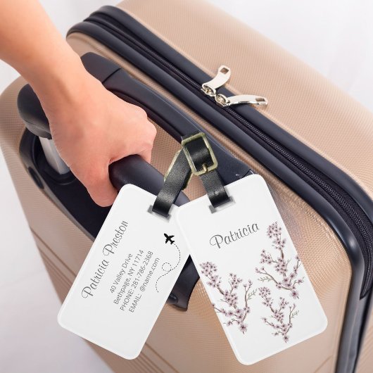 名前パーソナライズされた美しいさくらんぼ咲きピンク ラゲッジタグ