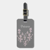 名前パーソナライズされた美しいさくらんぼ咲きピンク ラゲッジタグ (正面縦)