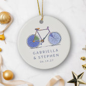 名前パーソナライズされた自転車結婚したカップルのクリスマス セラミックオーナメント