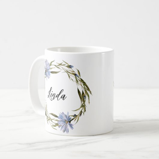 名前パーソナライズされた花リース水彩 コーヒーマグカップ (正面左)