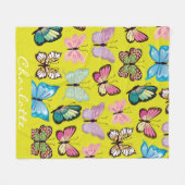 名前パーソナライズされた蝶の蝶カラフル蝶 フリースブランケット (正面(横))