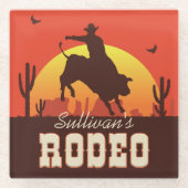 名前パーソナライズされた西カウボーイブルライダーロデオ ガラスコースター (正面)